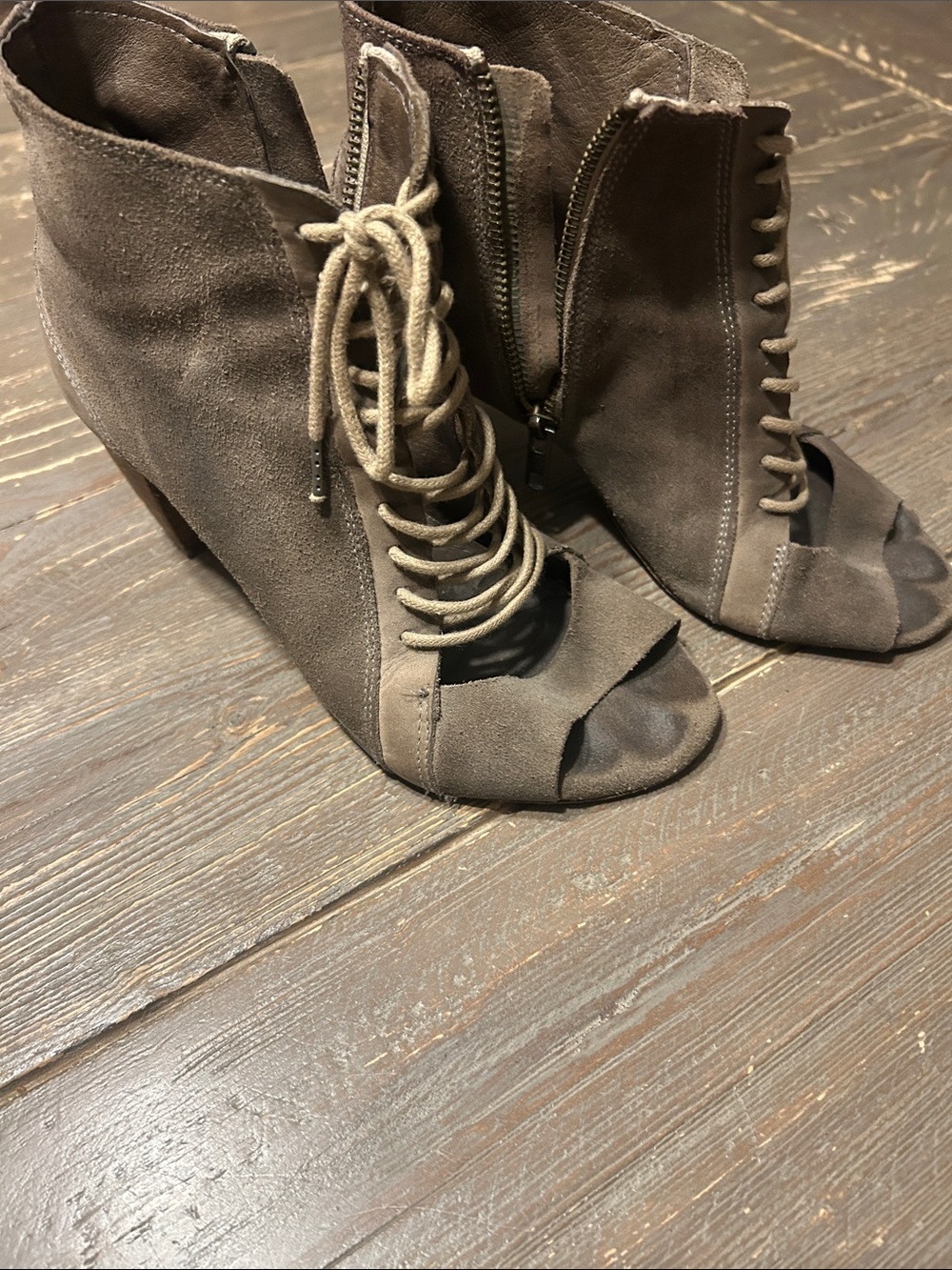 Allsaints Women's Taupe Suede Lace-Up Booties
